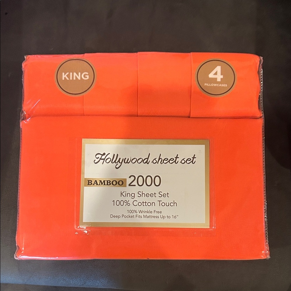 Super Soft King Size Orange Sheet Set NWT - Picture 2 of 4